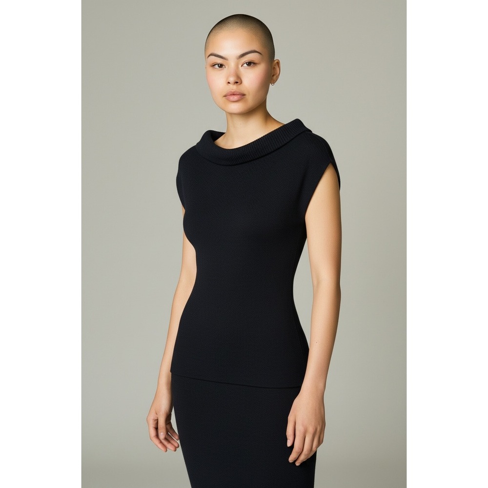 Vince Knit Sweater Tank Women's XS Black Sleeveless Pullover Top Off Shoulder‎